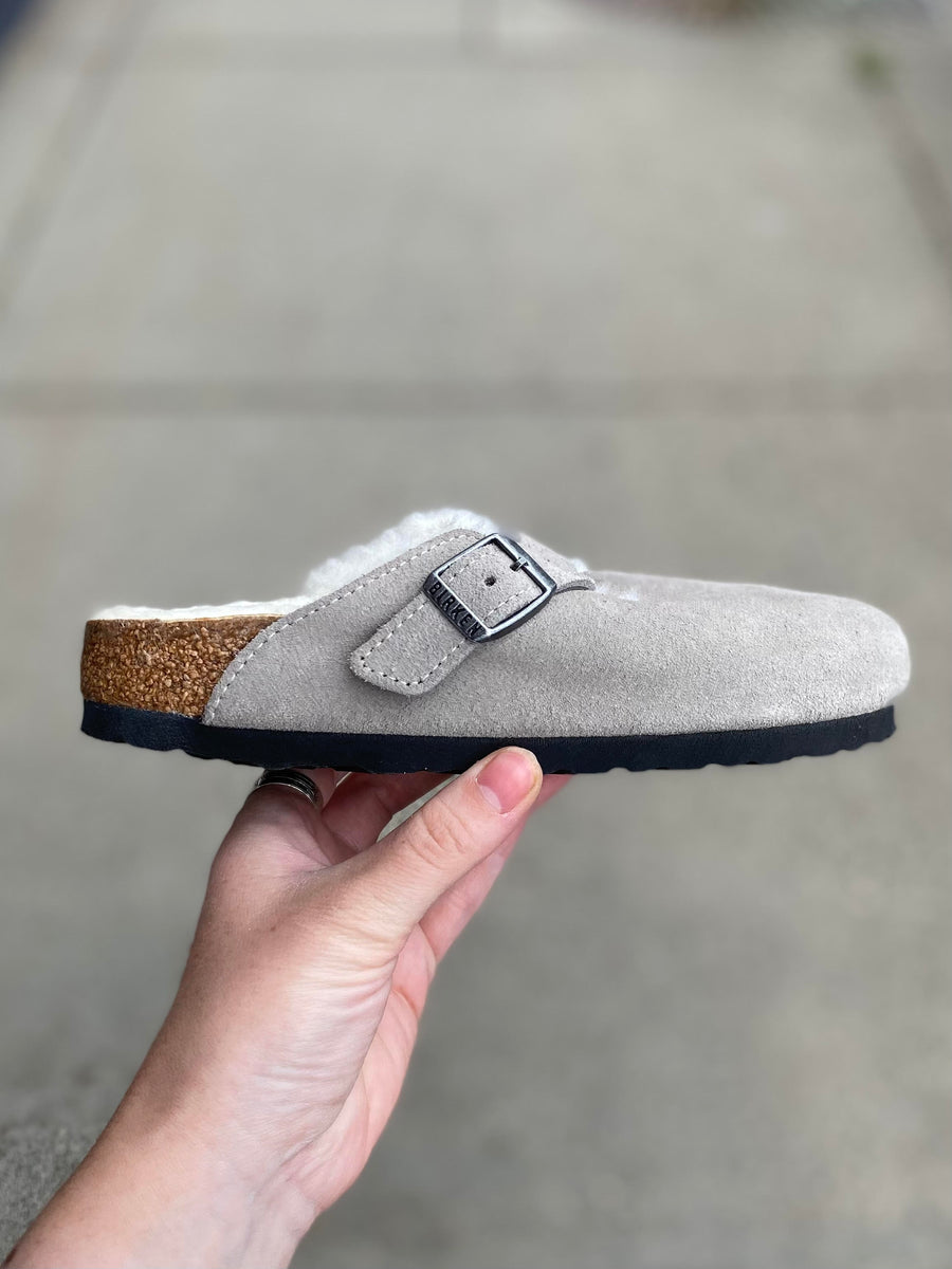 Birkenstock Boston Shearling Stone coin *Narrow* – Walk Rite Shoes