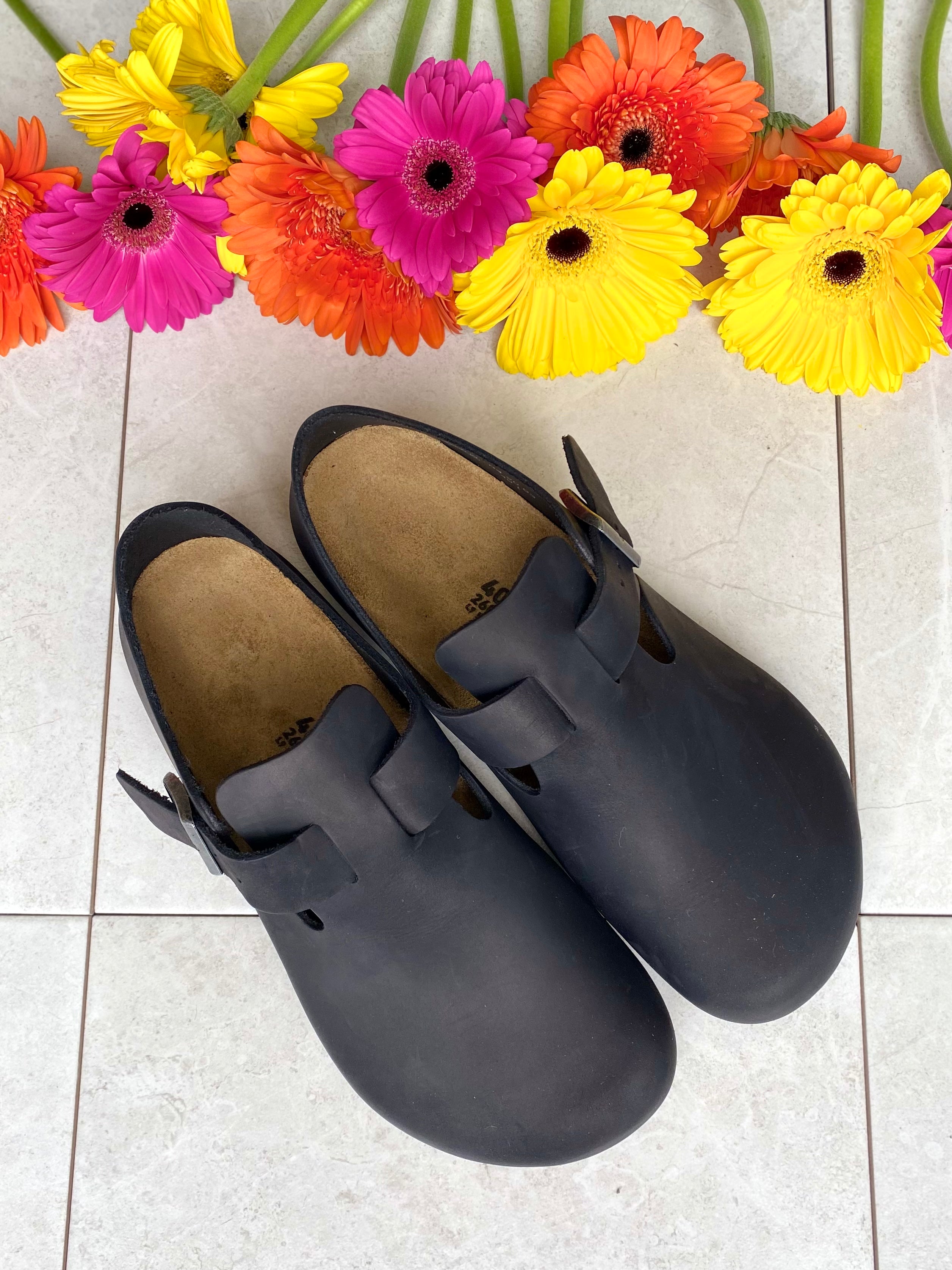 【美品】BIRKENSTOCK London 38 uk5 ブラック レザー Milano Chunky Exquisite / ミラノ チャンキー EXQ スムース